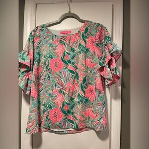 Lilly Pulitzer Pink and Green Floral Blouse